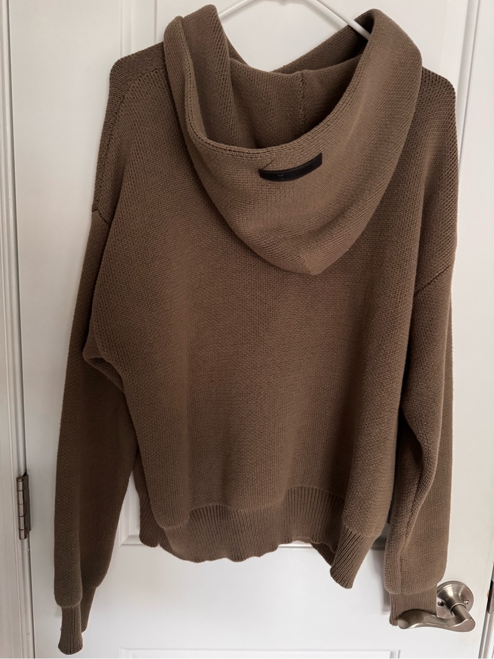 Essentials Men's Crewneck Sweater Hoodie - Taupe with Black Logo - Picture 5 of 7